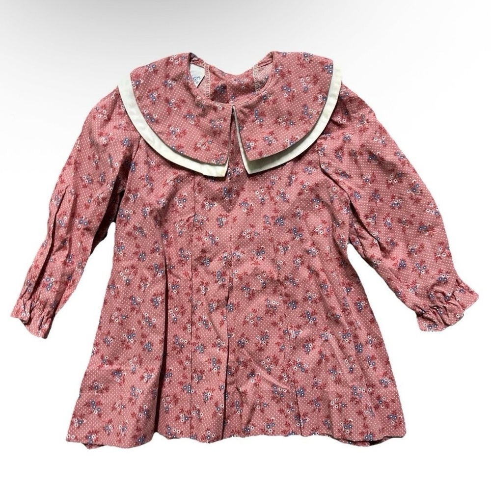 Vintage Polly Flinders Floral Pink Collard Dress Size 2T